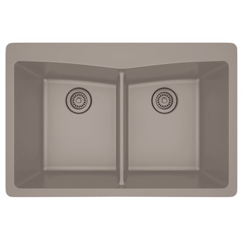 Dakota Sinks GSE-QC5050-W Builders Elements Series 33 Inch Quartz Composite 50/50 Low Divide Double Bowl Undermount Kitchen Sink - Dakota Sinks
