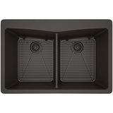 Dakota Sinks GSE-QC5050-W Builders Elements Series 33 Inch Quartz Composite 50/50 Low Divide Double Bowl Undermount Kitchen Sink GSE-QC5050-MO Dakota Sinks Mocha