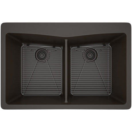 Dakota Sinks GSE-QC5050-W Builders Elements Series 33 Inch Quartz Composite 50/50 Low Divide Double Bowl Undermount Kitchen Sink GSE-QC5050-MO Dakota Sinks Mocha