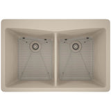 Dakota Sinks GSE-QC5050-W Builders Elements Series 33 Inch Quartz Composite 50/50 Low Divide Double Bowl Undermount Kitchen Sink GSE-QC5050-BE Dakota Sinks Beige