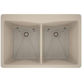 Dakota Sinks GSE-QC5050-W Builders Elements Series 33 Inch Quartz Composite 50/50 Low Divide Double Bowl Undermount Kitchen Sink GSE-QC5050-BE Dakota Sinks Beige