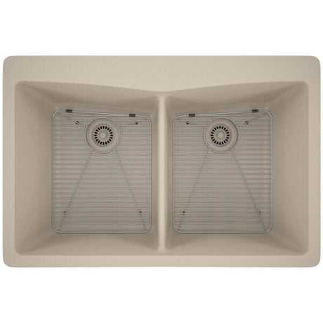 Dakota Sinks GSE-QC5050-W Builders Elements Series 33 Inch Quartz Composite 50/50 Low Divide Double Bowl Undermount Kitchen Sink GSE-QC5050-BE Dakota Sinks Beige