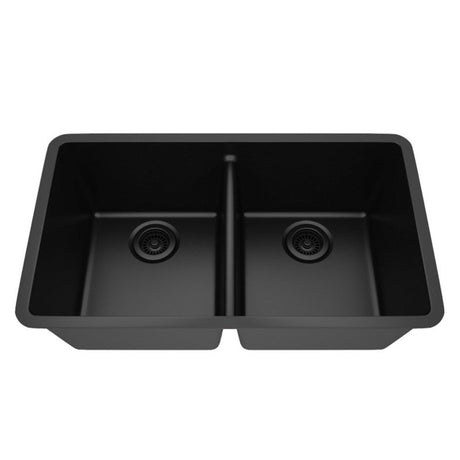 Dakota Sinks GSE-QC5050LD-BE Builders Elements Series 32 Inch Quartz Composite 50/50 Low Divide Double Bowl Undermount Kitchen Sink GSE-QC5050LD-BK Dakota Sinks Black