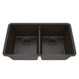 Dakota Sinks GSE-QC5050LD-BE Builders Elements Series 32 Inch Quartz Composite 50/50 Low Divide Double Bowl Undermount Kitchen Sink GSE-QC5050LD-MO Dakota Sinks Mocha