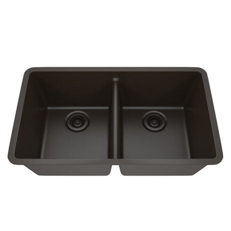 Dakota Sinks GSE-QC5050LD-BE Builders Elements Series 32 Inch Quartz Composite 50/50 Low Divide Double Bowl Undermount Kitchen Sink GSE-QC5050LD-MO Dakota Sinks Mocha