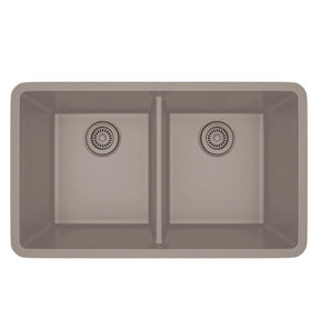 Dakota Sinks GSE-QC5050LD-BE Builders Elements Series 32 Inch Quartz Composite 50/50 Low Divide Double Bowl Undermount Kitchen Sink GSE-QC5050LD-BE Dakota Sinks Beige