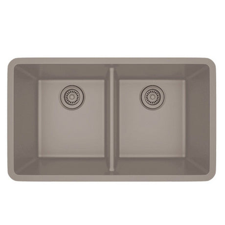 Dakota Sinks GSE-QC5050LD-BE Builders Elements Series 32 Inch Quartz Composite 50/50 Low Divide Double Bowl Undermount Kitchen Sink GSE-QC5050LD-BE Dakota Sinks Beige