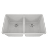 Dakota Sinks GSE-QC5050LD-BE Builders Elements Series 32 Inch Quartz Composite 50/50 Low Divide Double Bowl Undermount Kitchen Sink GSE-QC5050LD-W Dakota Sinks White