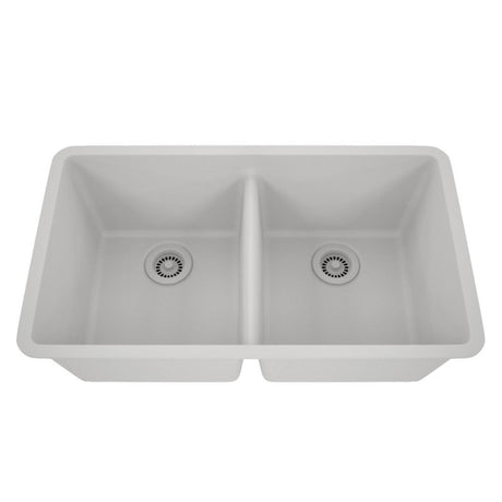 Dakota Sinks GSE-QC5050LD-BE Builders Elements Series 32 Inch Quartz Composite 50/50 Low Divide Double Bowl Undermount Kitchen Sink GSE-QC5050LD-W Dakota Sinks White
