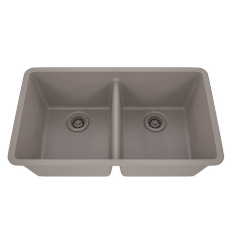 Dakota Sinks GSE-QC5050LD-BE Builders Elements Series 32 Inch Quartz Composite 50/50 Low Divide Double Bowl Undermount Kitchen Sink GSE-QC5050LD-CO Dakota Sinks Concrete