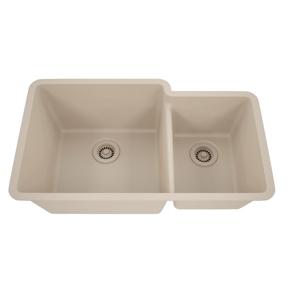 Dakota Sinks GSE-QC6040LD-BE Builders Elements Series 32 Inch Quartz Composite 60/40 Low Divide Double Bowl Undermount Kitchen Sink GSE-QC6040LD-BE Dakota Sinks Beige
