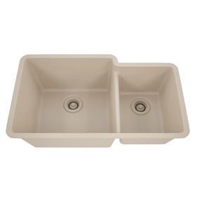 Dakota Sinks GSE-QC6040LD-BE Builders Elements Series 32 Inch Quartz Composite 60/40 Low Divide Double Bowl Undermount Kitchen Sink GSE-QC6040LD-BE Dakota Sinks Beige