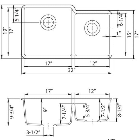 Dakota Sinks GSE-QC6040LD-BE Builders Elements Series 32 Inch Quartz Composite 60/40 Low Divide Double Bowl Undermount Kitchen Sink Dakota Sinks