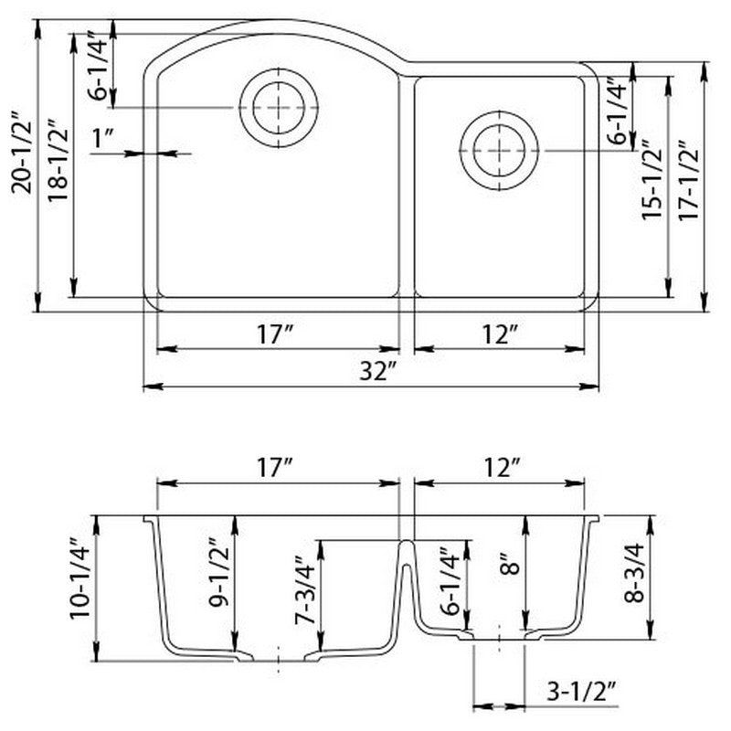 Dakota Sinks GSE-QC7030LD-BE Builders Elements Series 32 Inch Quartz Composite 70/30 Low Divide Double Bowl Undermount Kitchen Sink - Dakota Sinks