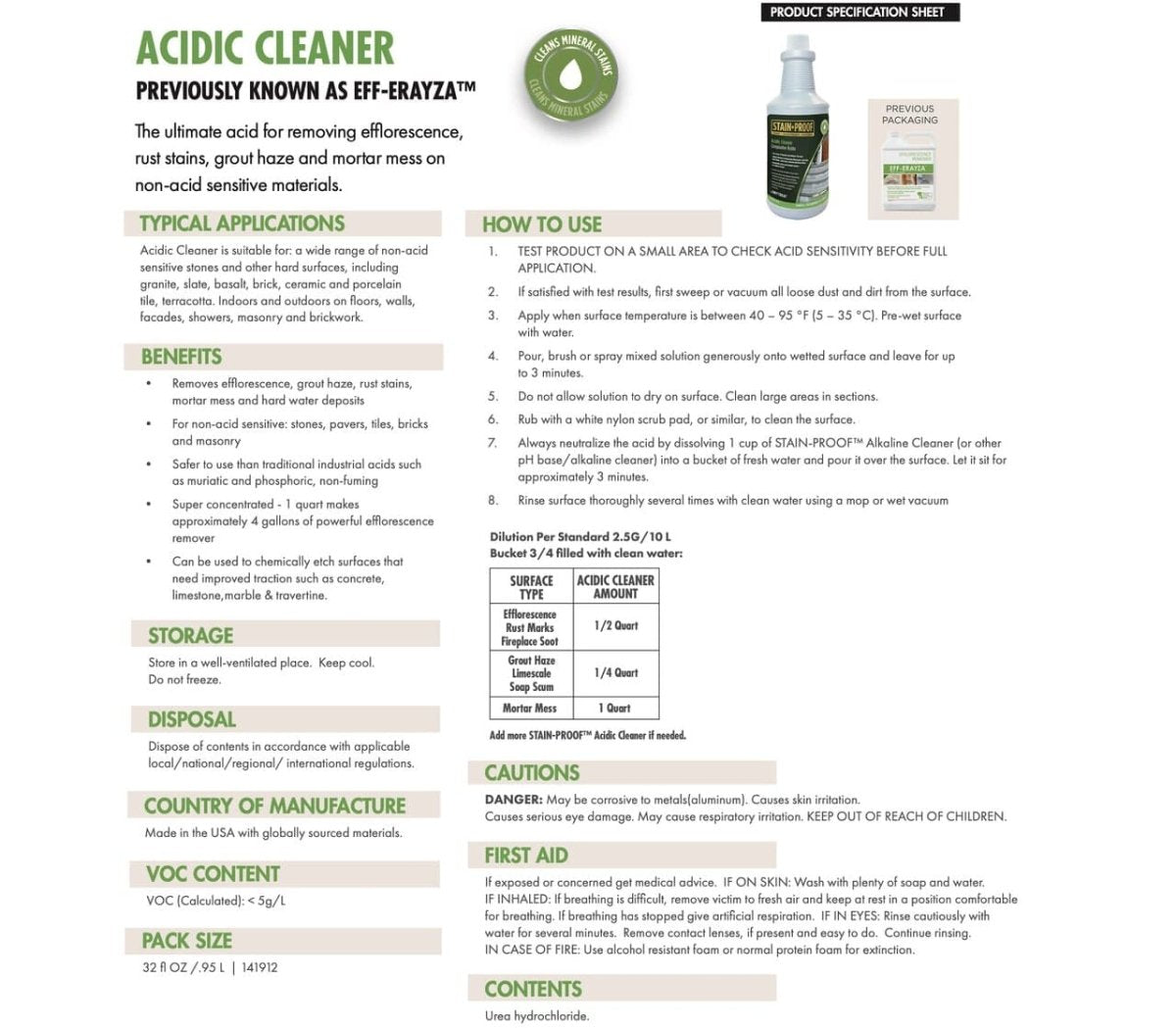Dry Treat StainProof Acidic Cleaner Erayza Removing Efflorescence