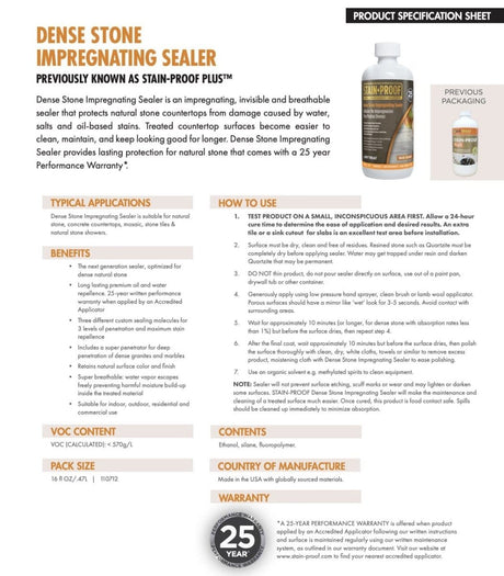 Dense Stone Impregnating Sealer- Dry Treat- Stainproof Plus Dry Treat
