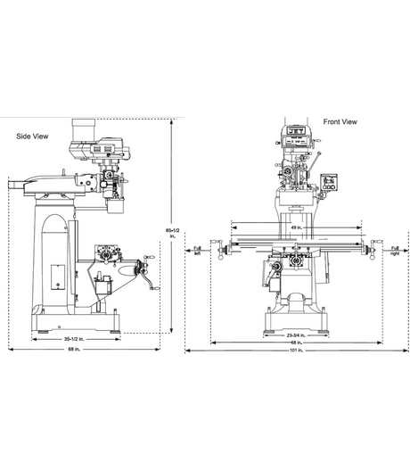 EVS-949 Mill with 2-Axis ACU-RITE 203 DRO and Servo X, Y, Z-Axis Powerfeeds Jet