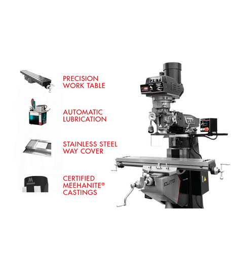 EVS-949 Mill with 2-Axis ACU-RITE 203 DRO and Servo X, Y, Z-Axis Powerfeeds Jet