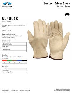 Grain Pigskin Leather Driver Gloves - Box of 12 - Pyramex