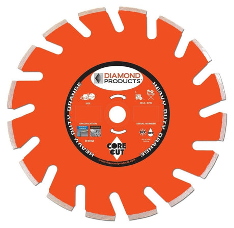 Heavy Duty Orange Ultimate High Speed Diamond Blade for Asphalt, Green Concrete, Brick and Block. 68680 Diamond Products 12" x .125 x UNV