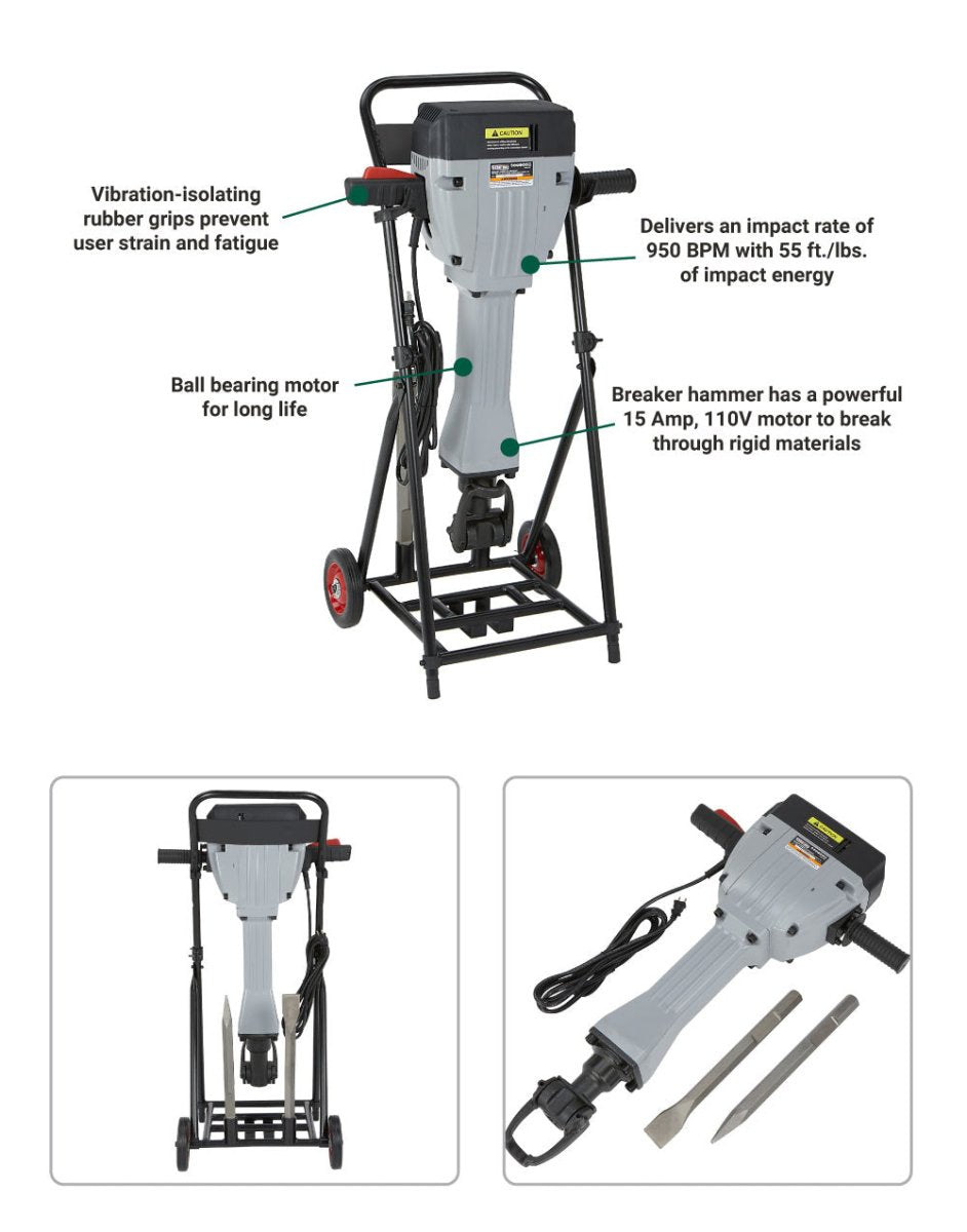 Ironton Breaker Hammer Kit with Cart | 15 Amp - Ironton