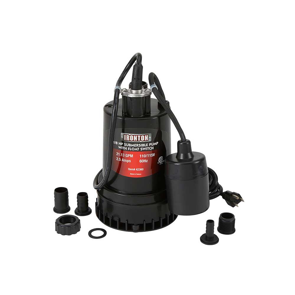 Ironton Submersible Pump W/ Float Switch Auto On/Off| 1,268 Gpm | 1/8-HP | 1-In. Port - Ironton