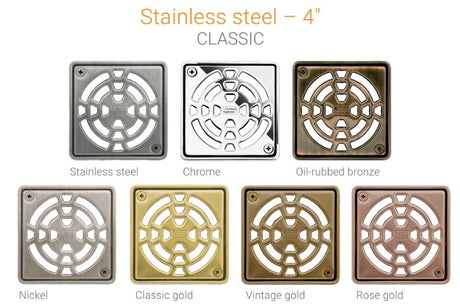 KERDI-DRAIN: Point Drain With Integrated Bonding Flange KD4GRKEP Schluter Chrome Classic