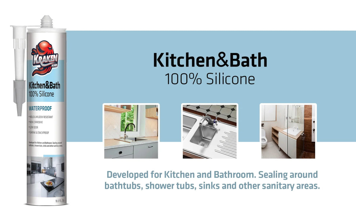 Kitchen & Bathroom Silicone 300 ml (10.1 FL Oz) White - Case of 12 - Kraken Bond