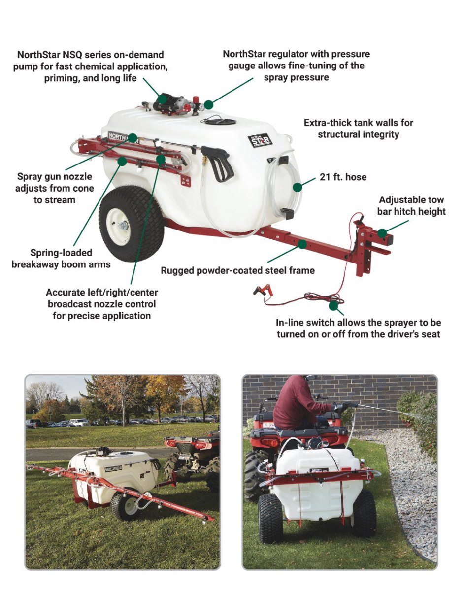 NorthStar Tow-Behind Trailer Boom Broadcast and Spot Sprayer | 101-Gallon Capacity | 7.0 GPM | 12 Volt DC - NorthStar