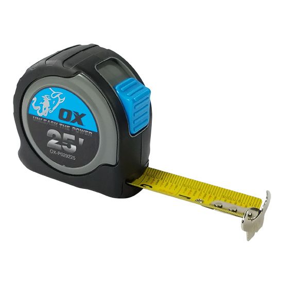 Ox Pro Tape Measure 25', Inch Standard Scale, 27Mm Wide Tape - Ox Tools
