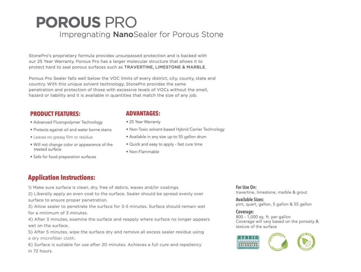 Porous Pro Impregnating Sealer - Sale - Stone Pro