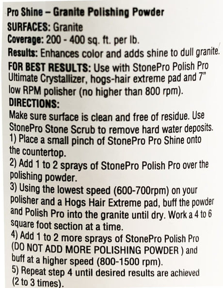 Pro Shine Granite Polishing Powder Stone Pro