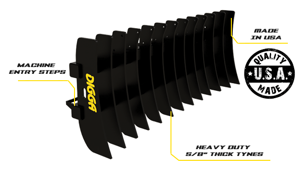 Digga Root Rake For Skid Steer Loaders & 3-10T Excavators | Root Rake ...