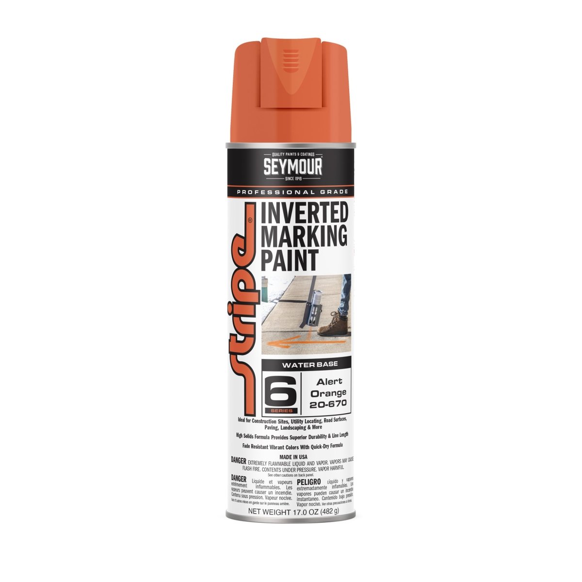 Seymour Stripe 6-Series Inverted Ground Marking Paint - Case of 12 20-670 Seymour Alert Orange