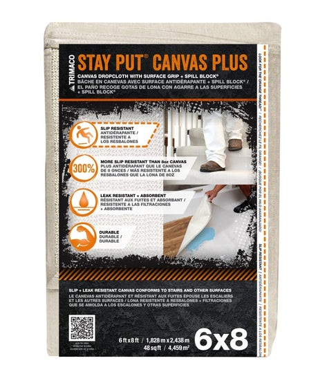 Stay Put® Plus Slip Resistant Canvas Dropcloth 4329 Trimaco 6 x8 - 12 Pack