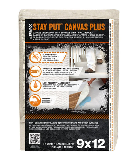 Stay Put® Plus Slip Resistant Canvas Dropcloth 4321 Trimaco 9 x 12 - 6 Pack