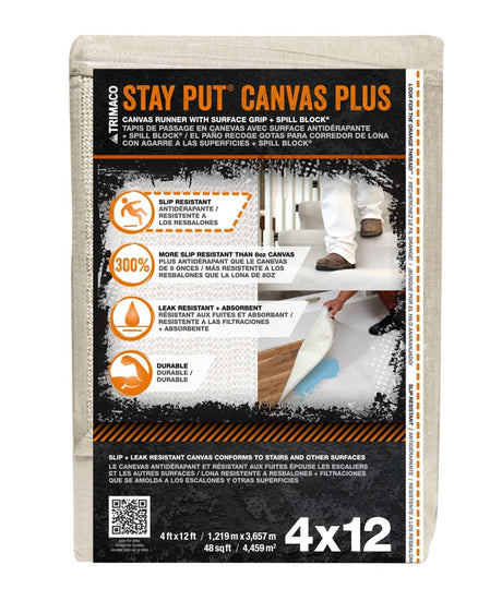 Stay Put® Plus Slip Resistant Canvas Dropcloth 4328 Trimaco 4 x 12 - 12 Pack