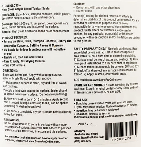 Stone Gloss Topical Sealer (High Gloss) Stone Pro