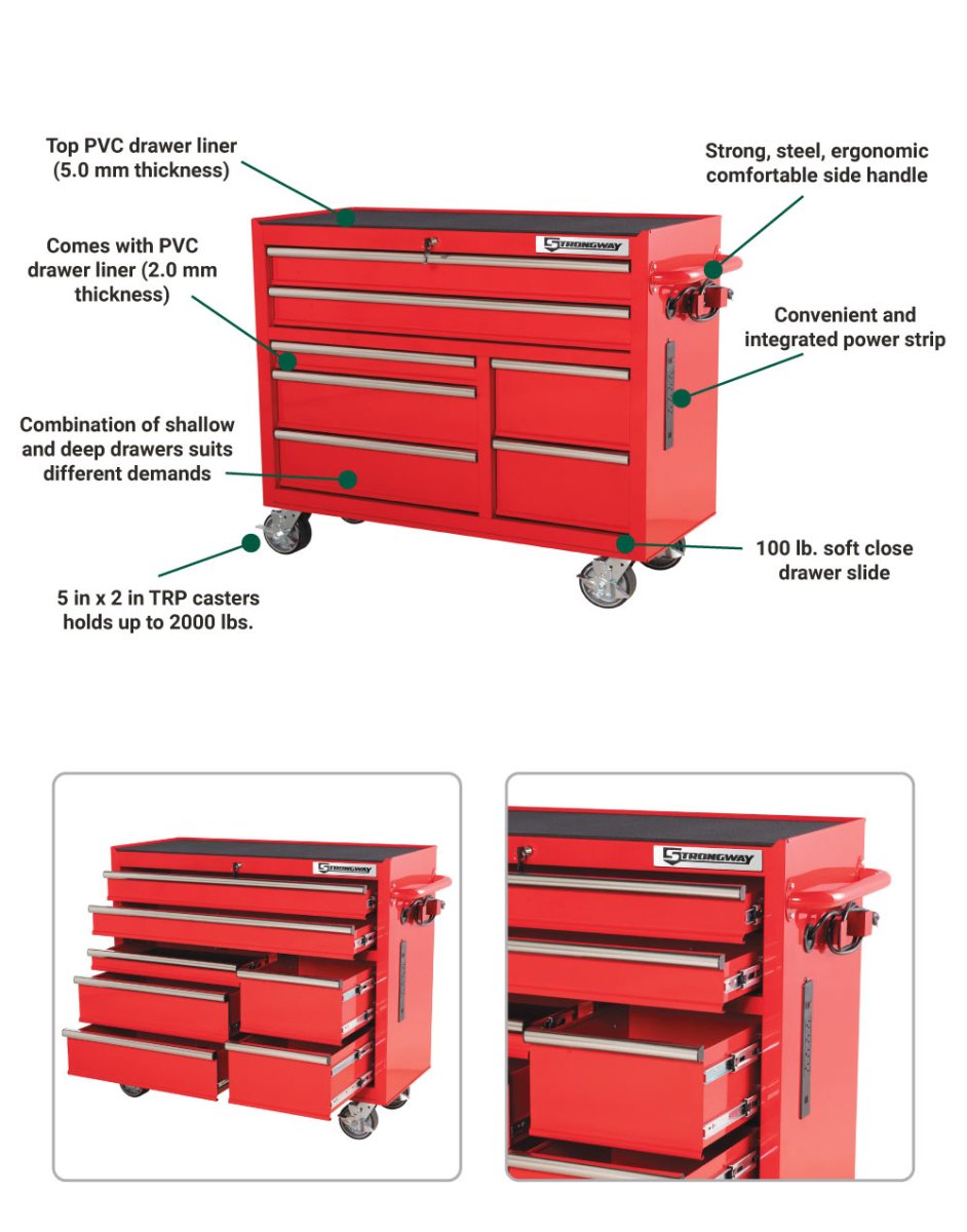 Strongway 42-In. 7-Drawer Rolling Tool Cabinet | Red - Strongway
