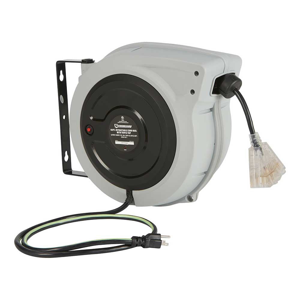 Strongway Retractable Cord Reel | 65-Ft. | 12/3, Triple Tap - Strongway