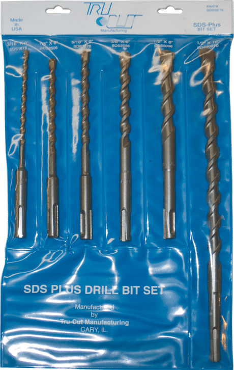 Thunder Twist SDS-Plus Sets SDSSET6 Tru-Cut 1/2 x 10, 1/2 x 6, 3/8 x 6, 5/16 x 6, 1/4 x 6, 3/16 x 6