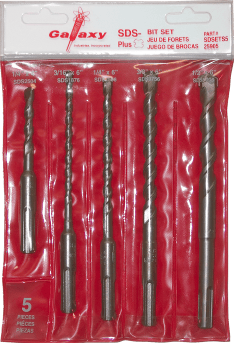 Thunder Twist SDS-Plus Sets SDSSET5 Tru-Cut 1/2 x 6, 3/8 x 6, 1/4 x 6, 3/16 x 6, 1/4 x 4