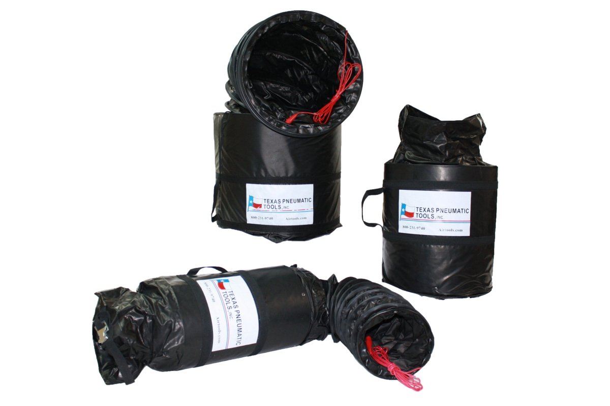 TX-SAC-N-GO-8-C - 8" Electrically Conductive Ducting w/ Attached Storage Bag. - Texas Pneumatic Tools